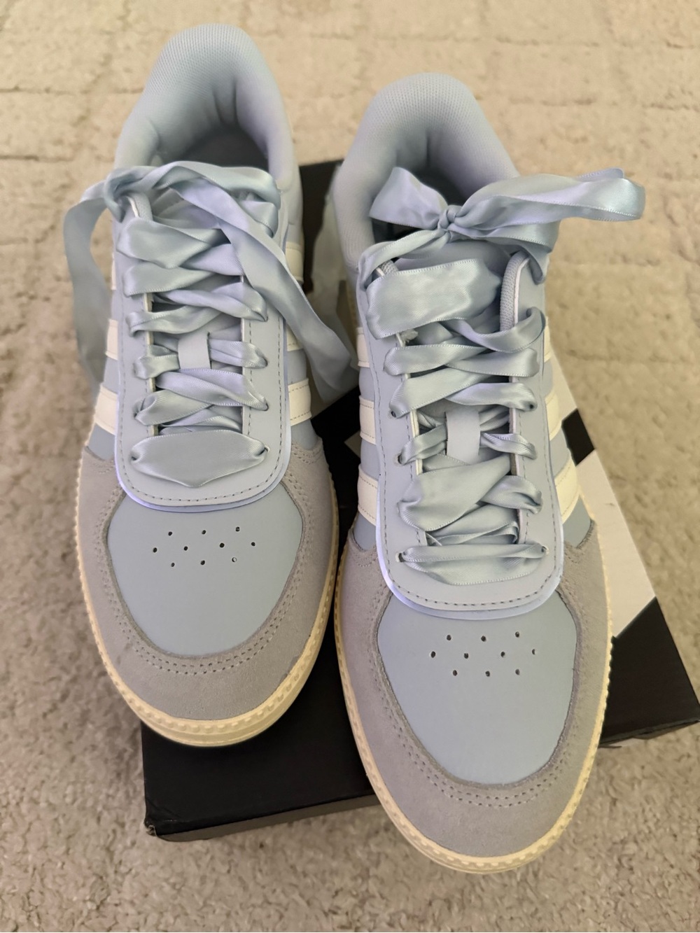 adidas Women's Light Blue Satin Ribbon Lace Sneakers